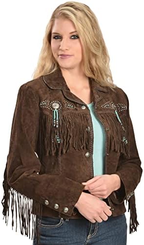 Scully Women's Fringe And Beaded Boar Suede Leather Jacket Chocolate 1X US