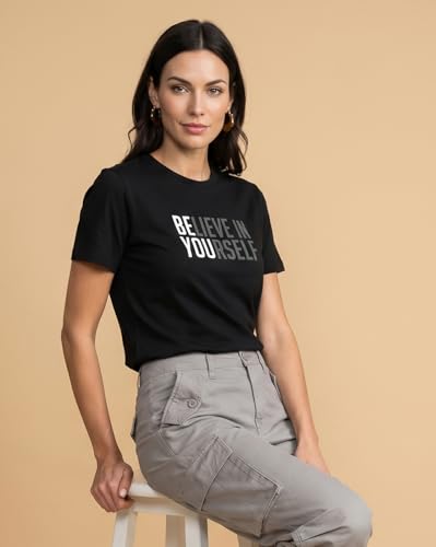 Image of Nobero Women's Graphic Printed T-Shirt | Regular Fit 180 GSM Cotton Tee for Women | Comfortable Round Neck Casual Wear