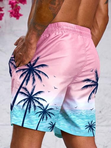 Mens Swim Trunks 7 Inch Mesh Liner Stretch Men's Bathing Suit Swimming Trunks for Men Beach Shorts Print Swim Shorts4