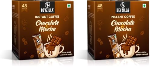 Image of Bevzilla 48 Chocolate & Mocha Instant Coffee Powder Sachets | Arabica Beans with Chocolaty Twist | Perfect for Espresso, Latte & Cappuccino | Enjoy Hot & Cold Brews (Pack of 2)