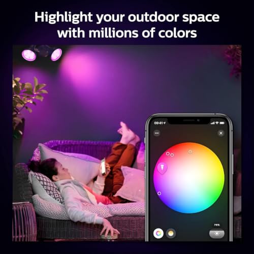 Image of PHILIPS Hue Smart 100W PAR38 LED Bulb, 2 Pack, White & Color Ambiance Color-Changing Light, 1300LM, E26, Outdoor Light Bulbs, Control with Hue App, Works with Alexa, Google Assistant and Apple Homekit