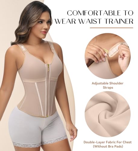 Image of SHAPSHE Waist Trainer Corset for Women Tummy Control Sport Workout Body Shaper Vest for Postpartum Gym Zipper and Hooks