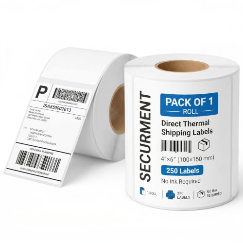 Image of SECUREMENT Direct Thermal Labels Sticker Roll (4 inch x 6 inch - 250 Labels per Roll) (1 Roll)