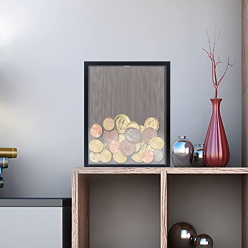 Image of GraduationMall 11x14 Top Loading Shadow Box Frame with HD Glass,Wood Display Case with Slot,1.25 inches Interior Depth,Ideal for Wine Bottle Caps,Tickets,Shells,Stamps and More,Black