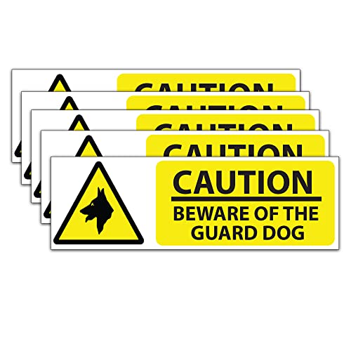 RDLCAR Beware of the Dog Signs 1mm Rigid PVC Pack of 5 Durable Outdoor Security Warning Stickers Landscape Compact Size 100mm x 300mm