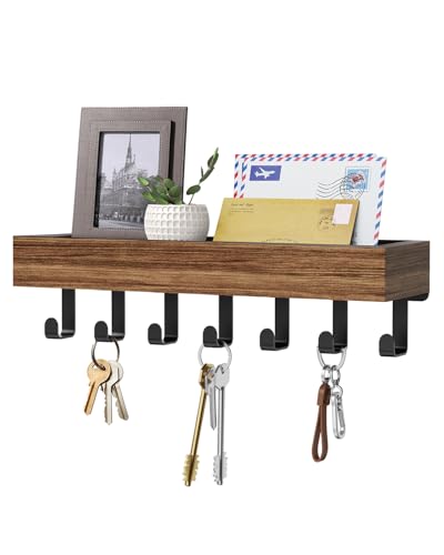 Image of Key Holder Wall Mount Magnetic Adhesive - Key Hooks Rack with shelf | Key Hanger with Mail Organizer for RV Camper Fridge Living Room Decor, Home Essentials, Large Rustic