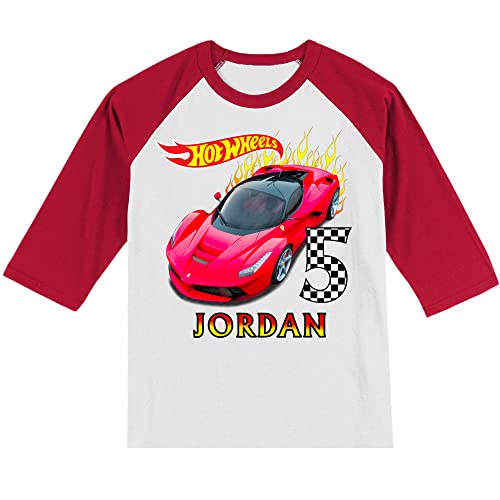 Personalized Hot Race Car Birthday Shirt | Personalized with Name and Age | Unisex 3/4 Sleeve Raglan T-Shirt2