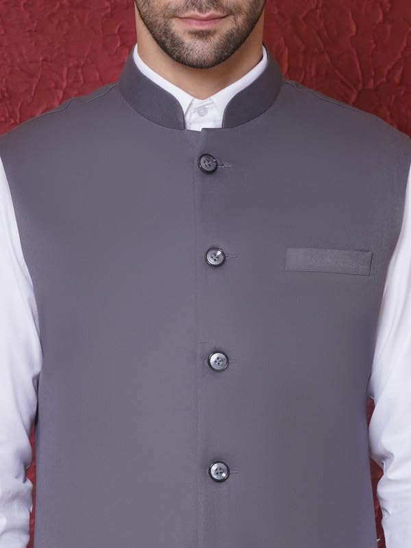 FAVOROSKI Gilet formale etnico da uomo, vestibilità regolare, cappotto formale Nehru con colletto alla coreana, giacca senza maniche con tasche, gilet etnico tradizionale per matrimoni e feste