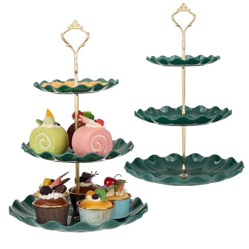 TsunNee 2 supporti per torte a 3 livelli, piatti da dessert, torte, frutta, biscotti, caramelle, vassoio da portata per pasticceria, per Natale, matrimonio, compleanno, baby shower