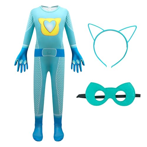 DAISYDUDS Superhero Costume Jumpsuits With Zipper, Accessories Set Halloween Christmas Outfits For Little Cutie（110cm/4-5T） blue-green