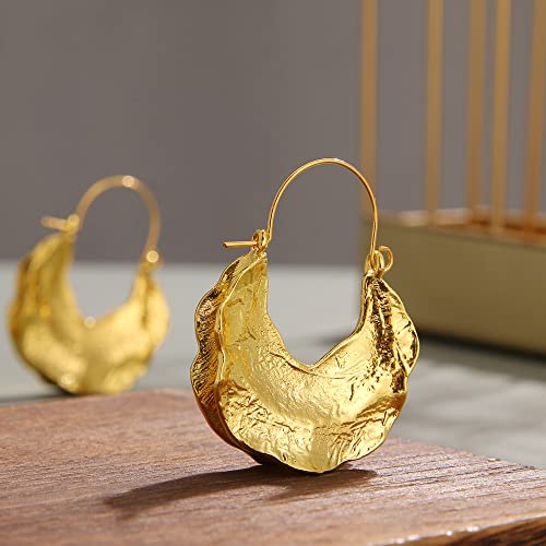 Large Vintage Gold Hoop Earrings Dangle Earrings Foil Hammered Wire Chunky Statement Earrings3