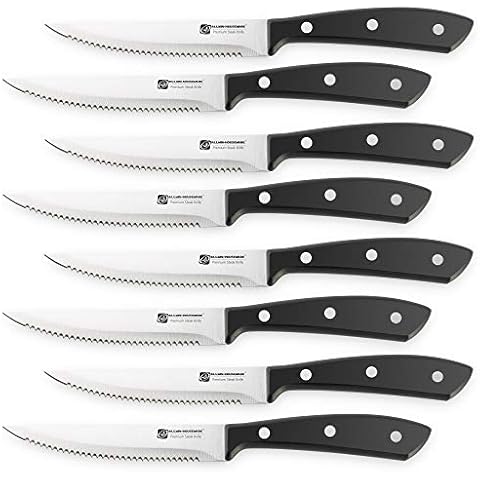 Premium 8-Piece German High Carbon Stainless Steel Serrated Steak Knife Set, Full Tang Steak Knives Cover