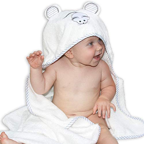 Liname Organic Bamboo Hooded Baby Towel Ultra Soft, Thick & Extra Absorbent - Extra Large Bath Towel for Infants & Toddlers - Keeps Your Baby Warm & Cosy (Mouse)