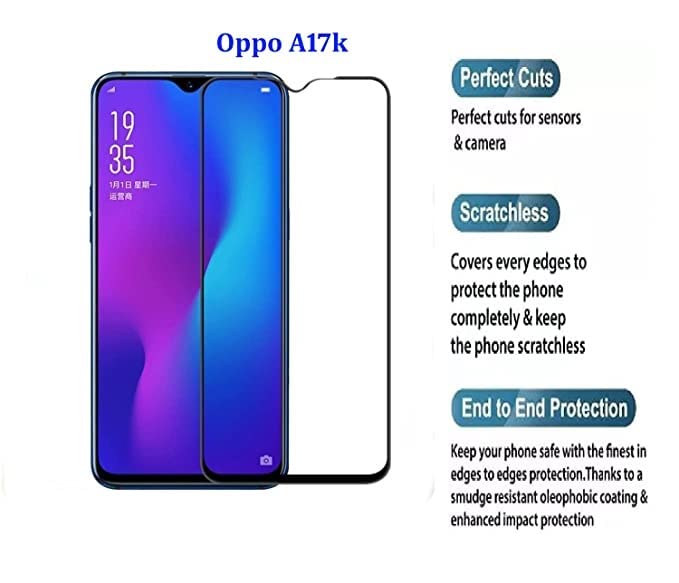 Image of Screen Protector for Oppo A17K (Black) Tempered Glass Edge-to-Edge 6D Screen Guard With Installation Kit