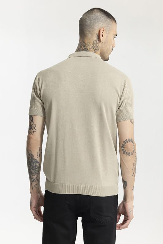 Image of SNITCH Men's Plain T-Shirts | Resort Wear| Holiday Streetwear Style | Cotton Polo Half Sleeve Slim Fit Beige