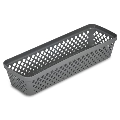 Image of Glad Plastic Storage Basket Set - Multipurpose Drawer Trays, Kitchen Pantry Containers, and Bathroom Bins - Narrow Organizers, Grey, 6 Count (Pack of 4)