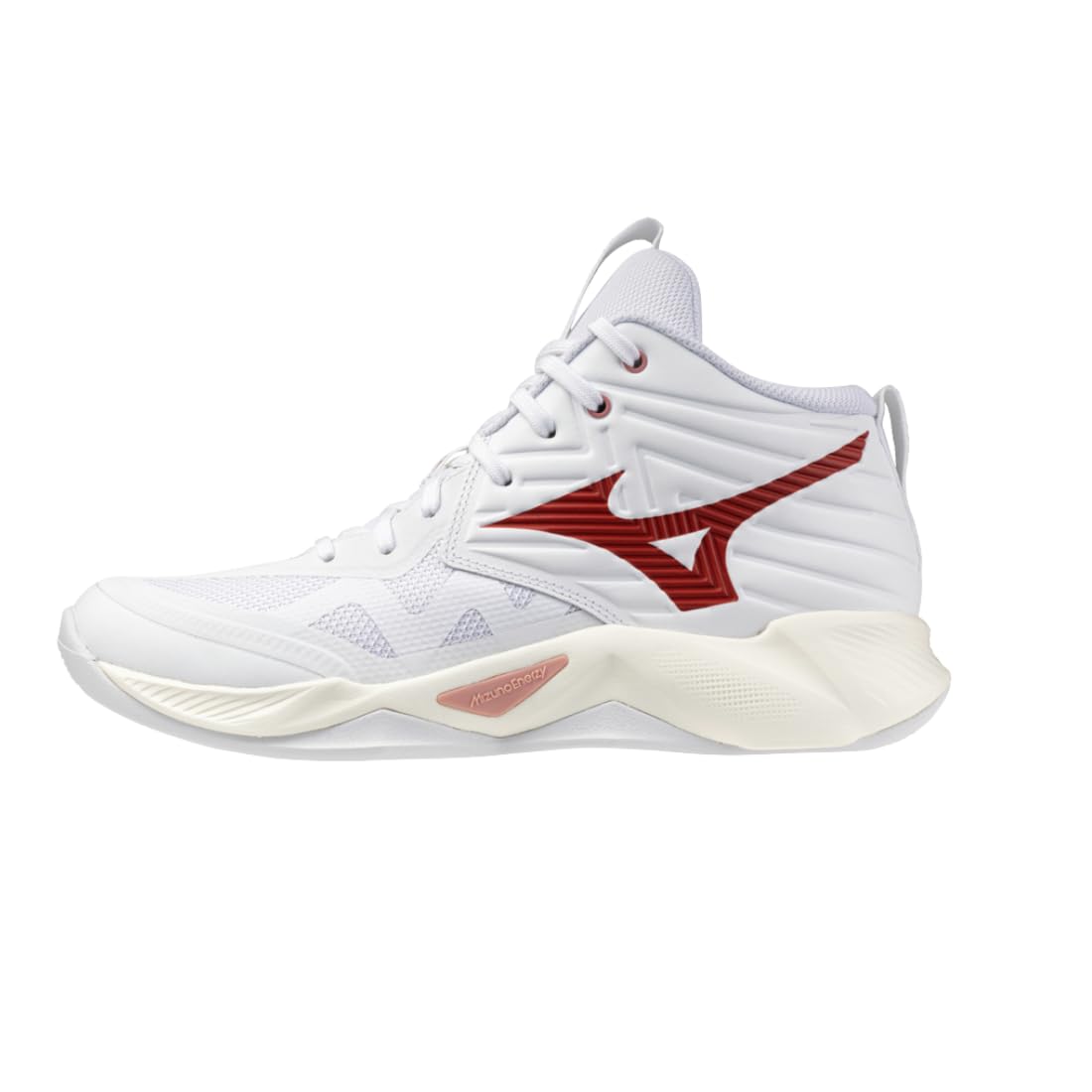 Wave Momentum PRO Mid Volleyball Shoes, White and Red, Enerzy NXT Cushioning, Wave Stability