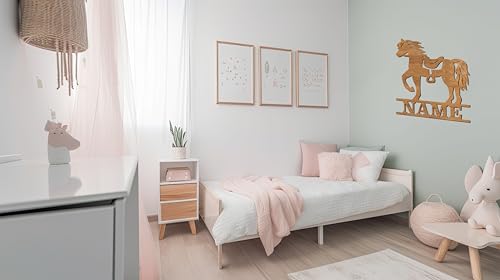codiarts. Namensschild, Wandbild, Kinderzimmer, Kindertür, personalisierbar mit Namen, selbstklebend (Leopard) Pferd)