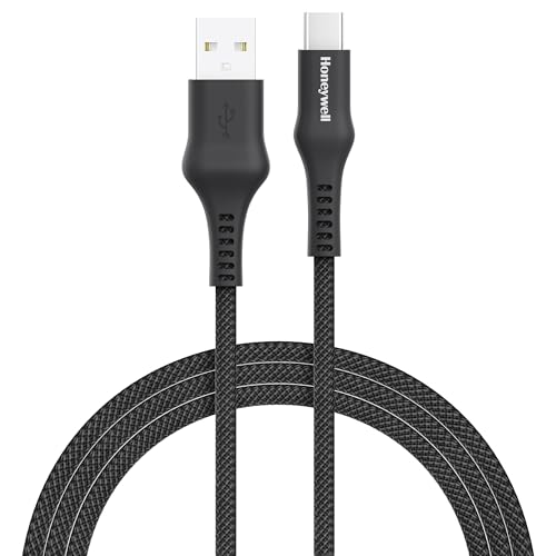 Image of Honeywell USB A to Type C Cable, 4 Feet (1.2M), PD 60W, QC 3.0, Fast Charge & Sync Cable, Nylon Braided Cable for Apple Devices, Smartphones, Laptops, Power Banks, Tablets, Headphones, Speakers Black