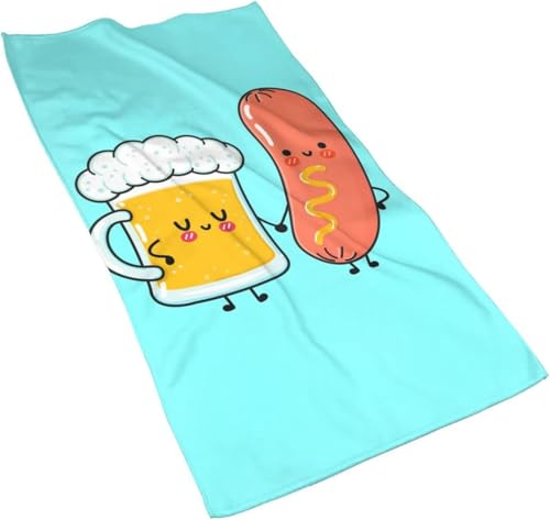 タオル バスタオル マスタードソーセージ ビール フェイスタオル 人気 柔らか肌触り ふんわり 瞬間吸水 速乾 抗菌防臭 厚手 家庭用 ホテル スポーツ 業務用 幼稚園 マイクロファイバー かわいい おしゃれ (70×40cm)