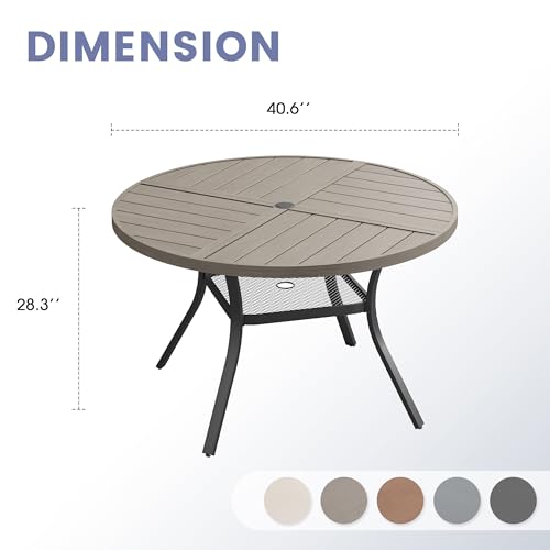 Image of VICLLAX 40.6 inch Round Outdoor Table, Patio Dining Table for 4 with Umbrella Hole for Garden Lawn Deck Backyard, Antique Grey