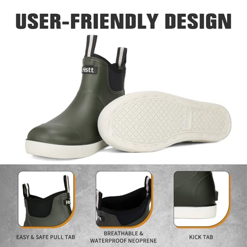 Image of Men's Deck Boots, Deck Shoes Waterproof Rain Boots, Saltwater Fishing Ankle Boots, Non-Slip Rubber Garden Muck Boots for Gardening Boating Camping Sailing Fishing