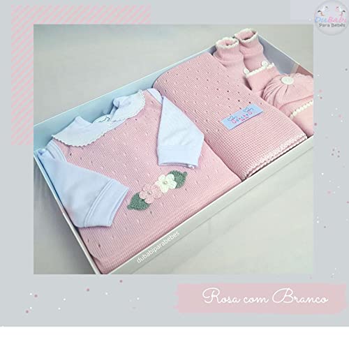 Conjunto Saida Maternidade Recem Nascido 7 Peças Sanches Cor:Rosa com Branco;Tamanho:RN