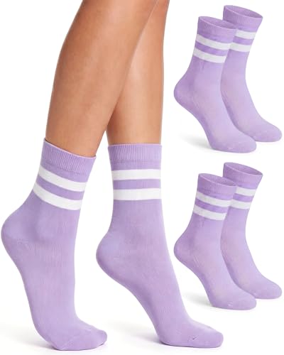 Syhood 2 Pairs Crew Socks Casual Cotton Breathable Socks for Women Retro Athletic Unisex (Light Purple)