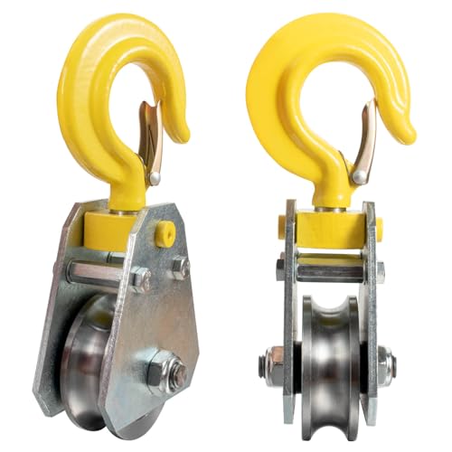 1Ton Pulley Hook Heavy Duty Pulley Lifting Block Hoist with Hook for 5/8" Wire Rope Snatch Block 2Pack