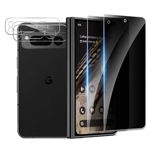 [2+2 Pack] Privacy Screen Protector for Google Pixel Fold 5G Anti-Spy Shatterproof Tempered Glass with Camera Lens Tempered Glass 9H Hardness Bubble Free Anti-Glare Case Friendly