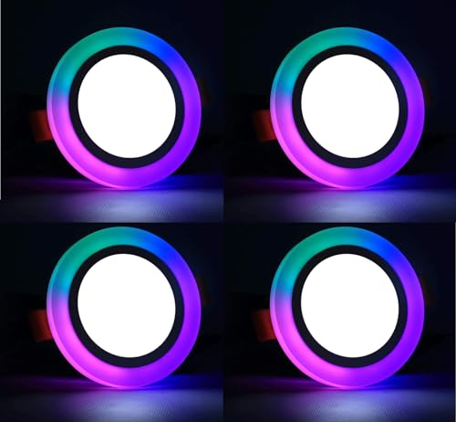 Image of OLIPS 9W (6+3) LED Ceiling Panel Down Light | Dual Color Change by On /Off Switch | Fan Box POP Decorative LED | White Center & Color Ring Design (Multicolor) (4)