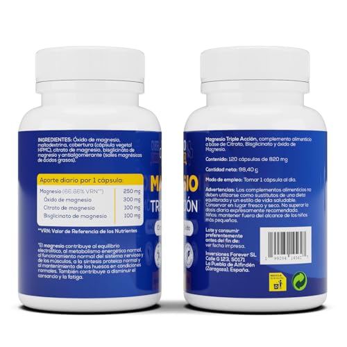 Magnesio Complex - Citrato, Bisglicinato y Óxido de Magnesio Triple - Alta Absorción - Reduce Cansancio y Fatiga, Alivia Dolor Articulaciones y Músculos – Favorece la Síntesis de Colágeno 120 cápsulas - imagen 7