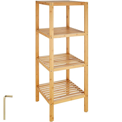 tectake® Etagere Salle de Bain 33 x 33 x 97 cm, 4 Niveaux, Etagere Rangement en Bois de Bambou laqué, Pieds antidéparant, Meuble Salle de Bain, Meuble...