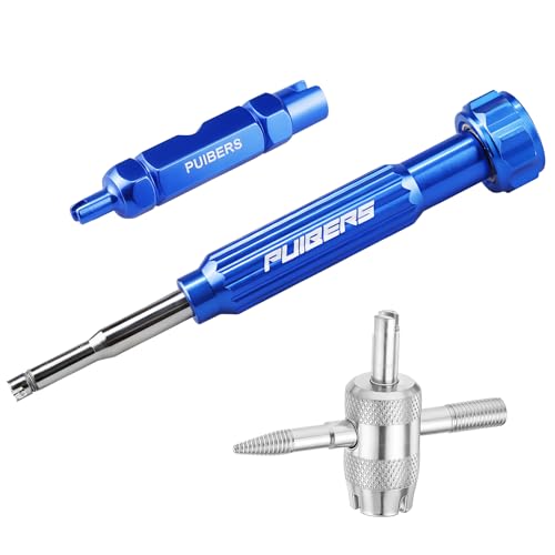 PUIBERS Tire Valve Stem Removal Tool Kit 3-Piece Set, Presta and Schrader Valve Core Removal Tools Set with 4 in 1 Valve Stem Puller Repair Tools