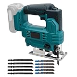 充電式ジグソー マキタ18Vバッテリー対応 電動のこぎり 電動ジグソー コードレス 電動工具 切断工具 6段階の速度調整 高速細断 曲線切断 傾斜切断対応 モード付き木工 DIY 切断 (本体のみ（ブルー）+替刃10本)