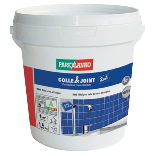 Parexlanko - Colle carrelage et joint en pâte - Colle & Joint 2 en 1 - Gris - Pour mur intérieur - Spécial pièces humides - Prête à l’emploi - 1,5kg