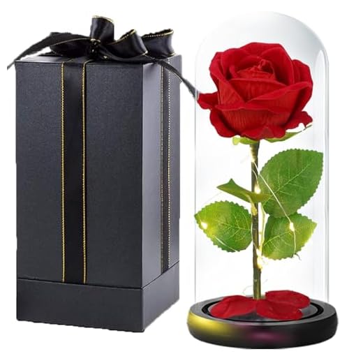 ELEUTH Rosa Bella y Bestia Regalos para Mujer,Rosa Eterna en Cupula Cristal con Luz LED Regalos originales para mujer,Rosa Preservada Cupula Regalo Mujer Madre el Día de Madre,San Valentín,Aniversario
