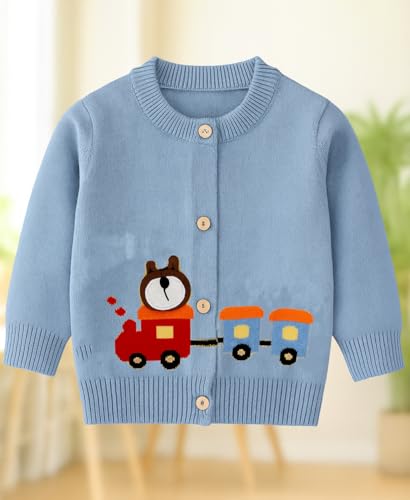 Image of Bold N Elegant Knitted Car Cardigan Sweater for Infant Toddler Baby Boys n Girls | Warm Woolen Front Open Winter Sweater for Kids Infant Toddler Kids