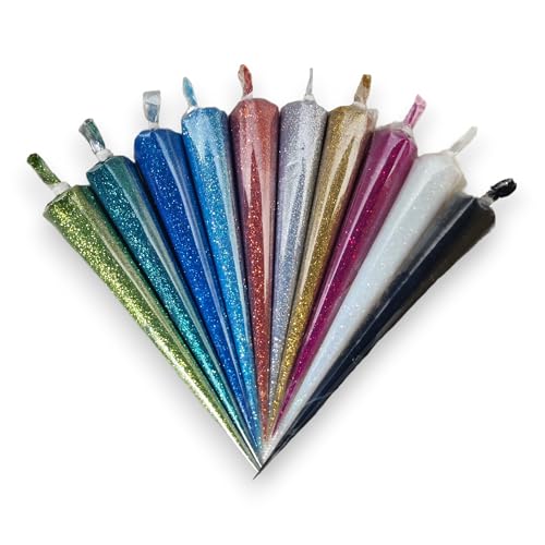 Image of Colorful Glitter Liquid Paste Cones for Arts & Crafts Material, Lippan Art and Decorative Purposes Pack of 10 Cones (Multicolor)
