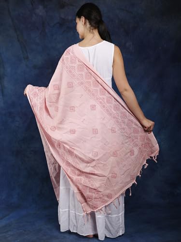 Rose-Shadow Cotton Dupatta from Telangana with Printed Motifs4