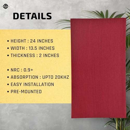 Image of Acoustic Rockwool Sound Absorption Panels 24 inch x 12 inch x 2 inch (Set of 2) | NRC 0.9 Noise Reduction Wall Panels | Rock Wool for Soundproofing Studio, Home & Office (Red)
