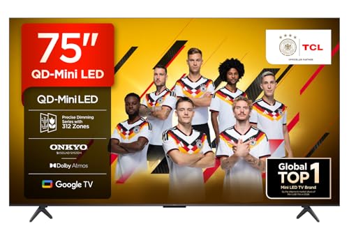 TCL 75 Zoll 75Q6C QLED Mini LED Fernseher, 4K HDR Premium, Dolby Vision IQ & Atmos, Onkyo 2.1, Smart Google TV, 144Hz Motion Clarity Pro, AMD FreeSync Premium Pro, HDMI 2.1, AirPlay 2