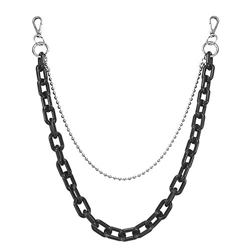 Ceqiny Brieftasche Hosen Kette Geldbörsen Kette Snap Verschluss Jeans Kette Multilayer Gürtelketten mit Karabinerverschlüssen Taille Motorrad Stil Ketten Zubehör für Damen Herren, Schwarzes Silber Cover