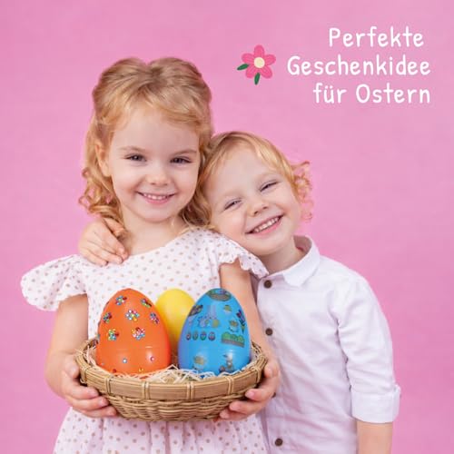 Festicy 12 Ostereier XXL I 15 x 10 cm große, Bunte, Ostereier zum Befüllen I mit Perlen- und Tattoo Stickern für Ostern I Plastikeier zum Befüllen