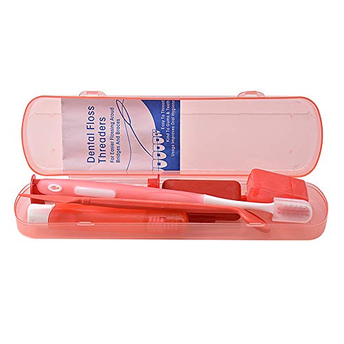 Image of Portable Orthodontic Toothbrush Kit for Orthodontic Patient Orthodontic Care Kit for Braces Interdental Brush Dental Wax Dental Floss Toothbrush Box Oral Care Kit Dental Travel Kit(Red)