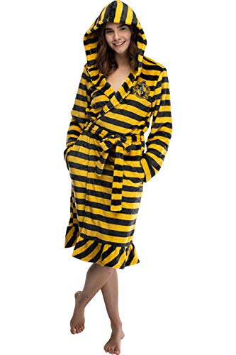Harry Potter Juniors' Striped Hooded Plush Fleece Robe - All 4 Houses Gryffindor, Hufflepuff, Slytherin, Ravenclaw
