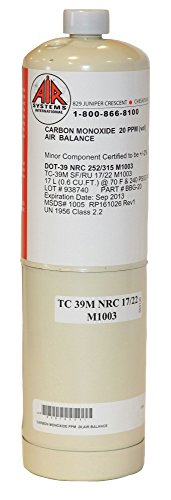 Calibration Gas Cylinder, CO, 20ppm, 17L
