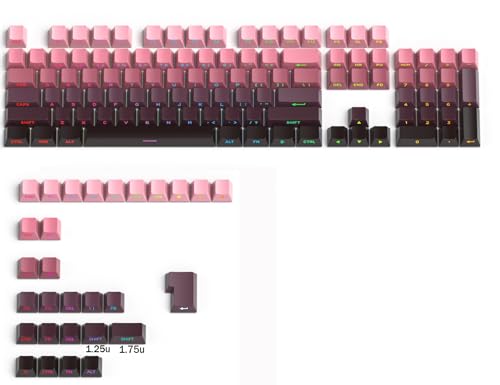 Image of PBT Gradient Red Keycaps Side Printed Set Shine Through Cherry Profile Double Shot Custom Minimalist Style for Mechanical Keyboard (Dark Plum)