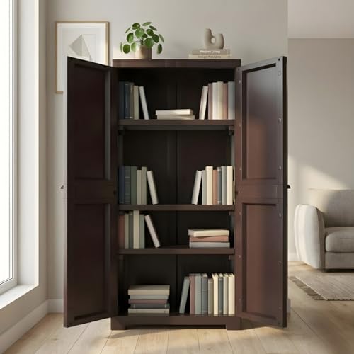 Image of Nilkamal Freedom FMM 4 Shelves Plastic Bookshelf with 3-Year Warranty| Multipurpose Storage Cabinet & Book Rack for Home | Durable, Easy-Clean | Living Room & Bedroom Organiser | Weather Brown
