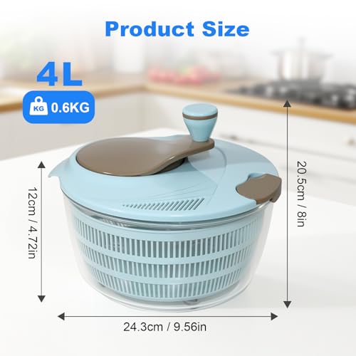 Jaivizy 4L Salad Spinner - Non-Slip Vegetable & Fruit Washer/Dryer For Households, Easy-Clean Kitchen Gadget For Greens, Herbs & Vegetables - 4